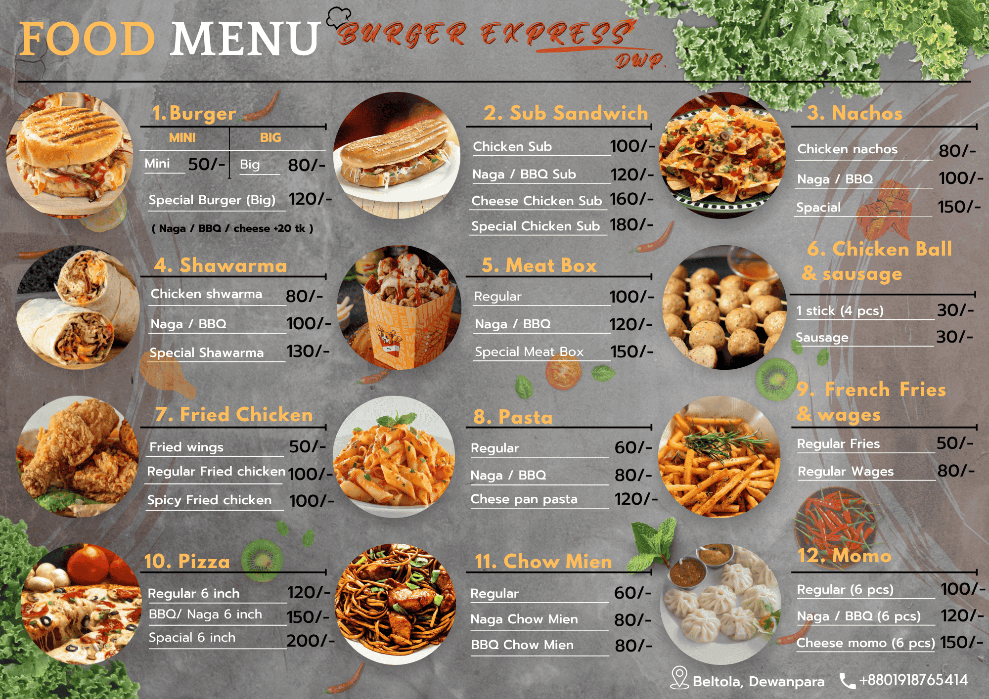 Burger Express DWP Menu